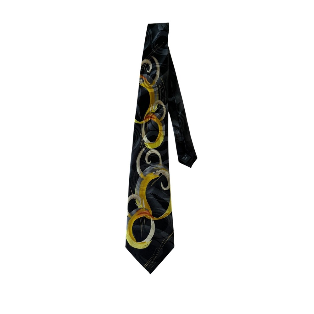 J. Garcia Collection Fifty-Eight Silk Tie Clockworks Abstract Yellow Black 177